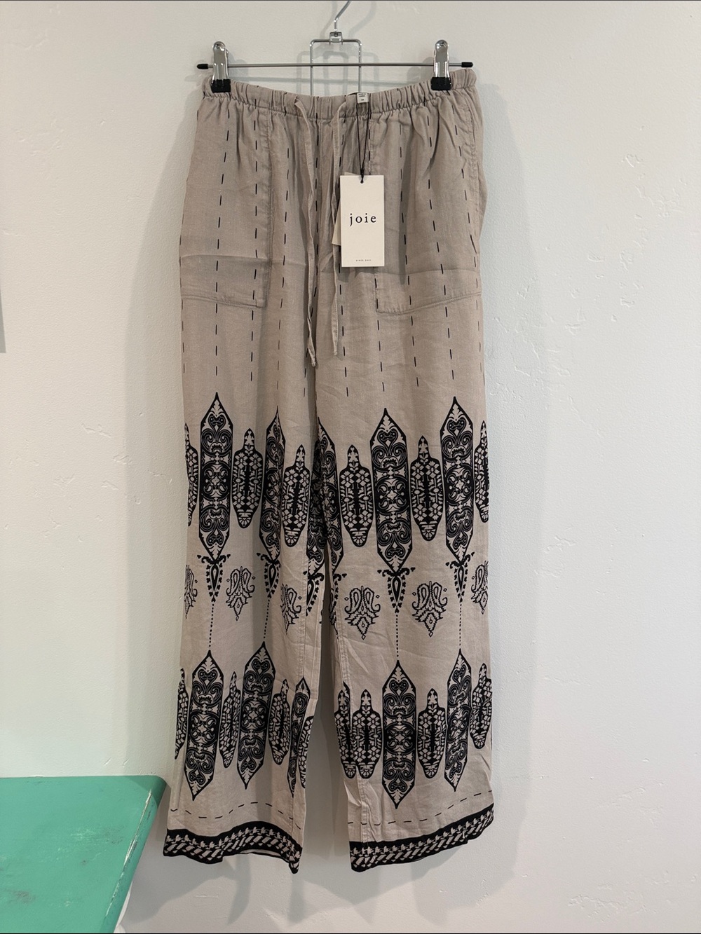 Joie Beige Pants with Black Printed Border